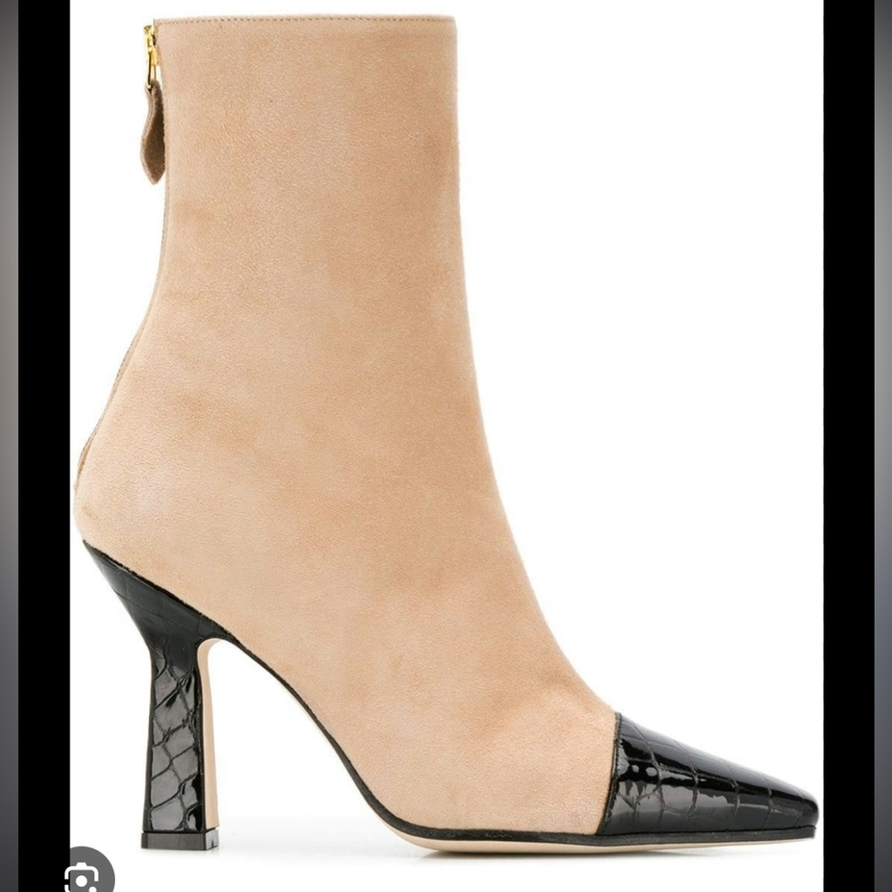 Paris, Texas - Contrasting Toe Ankle Boots - Black Croc & Beige Suede